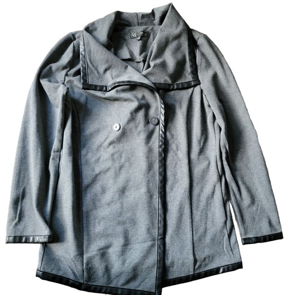 DG2 Diane Gilman Womens S Asymmetrical Cardigan Faux Leather Trim Grey Stretch - Picture 4 of 13